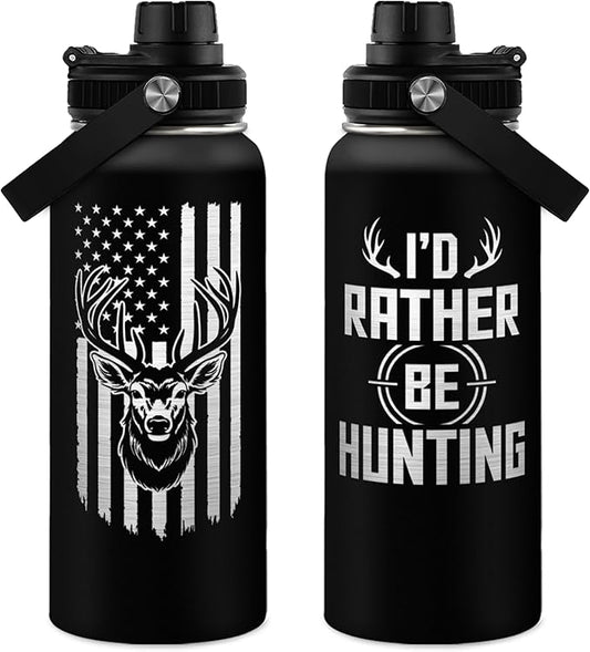 I'd Rather Be Hunting Stainless Steel Insulated Bottle - 32oz with Straw Lid - Hunting Gifts for Men, Dad, Husband, Papa; Perfect for Birthday, Christmas, Father's Day