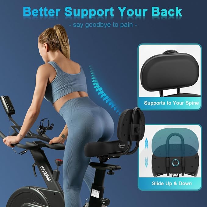 BLUEWIND Oversized Bike Seat, Wide Bicycle Saddle Novel Backrest Design for Electric Bike, Universal Fit Exercise Bike or Road Stationary Bike Seat Cushion for Men & Women