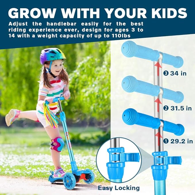 BELEEV Scooters for Kids 3 Wheel Kick Scooter for Toddlers Girls Boys, 4 Adjustable Height, Lean to Steer, Light up Wheels, Extra-Wide Deck, Easy to Assemble for Children Ages 3-12 (Rose Pink)