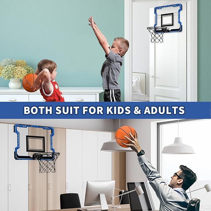 Mini Basketball Hoop Indoor, Door Basketball Hoop with 3 Balls & Inflator, Basketball Toy Gifts for Kids Boys Girls Teens Adults, Suit for Bedroom/Office/Outdoor/Pool, Blue