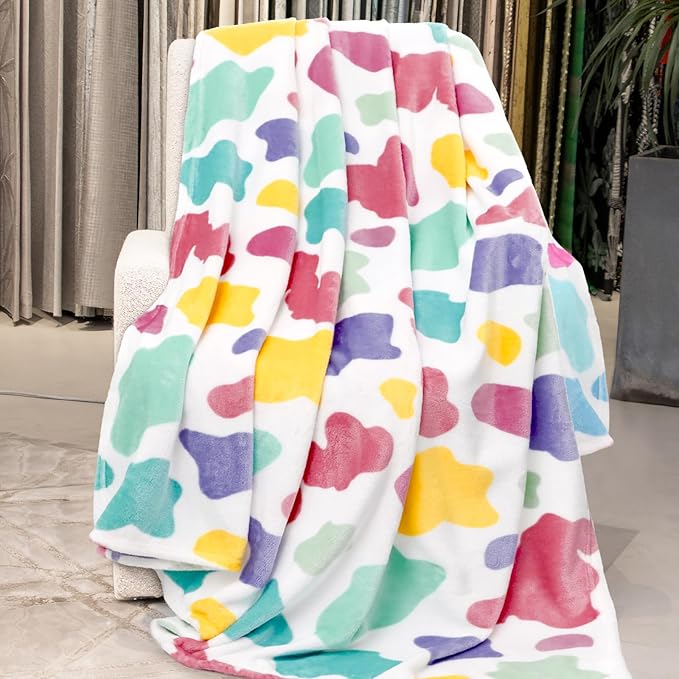GEULAY Colorful Throw Blanket 50x60 - Cozy Multi Color Fleece Blanket for Bed, Couch, Sofa, Bedroom, Home Decor - Rainbow Gifts for Teens & Kids Birthday Christmas