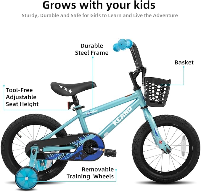 KEANO Cervine 14 16 20 Inch Kids Bike for Boys Girls Ages 3-10 Years, 14 16 Inch Toddler BMX Bikes with Training Wheels and Basket, 20 in Children Bicycles with Kickstand
