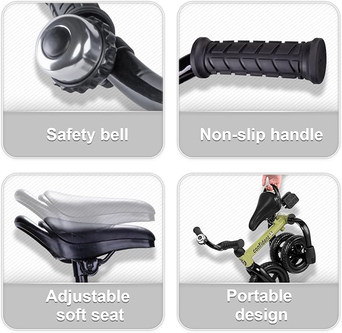 YGJT 3 in 1 Tricycle for Toddlers Age 2-5 Years Old, Folding Kids Balance Bike with Adjustable Seat and Removable Pedal, Toddler Bike Ride-on Toys for Infant, Gifts for Baby Boys Girls(Army Green)