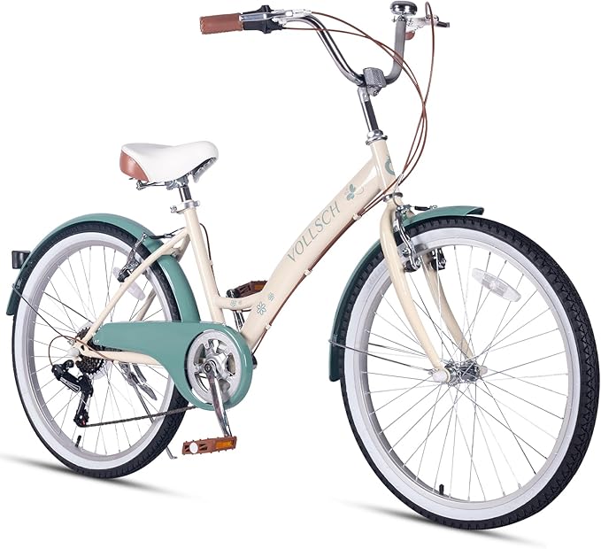 24 Inch 6-Speed Hybrid Beach Cruiser Bike for Girls Youth Ages Over 8 Years Old Kids Bicycle with Dual V-Brakes Adjustable Seat, Multiple Colors