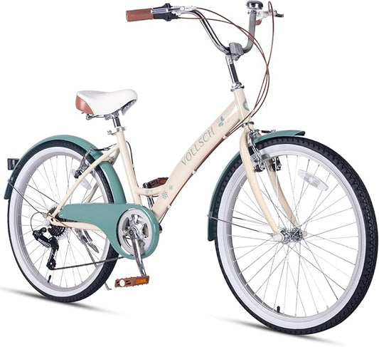 24 Inch 6-Speed Hybrid Beach Cruiser Bike for Girls Youth Ages Over 8 Years Old Kids Bicycle with Dual V-Brakes Adjustable Seat, Multiple Colors