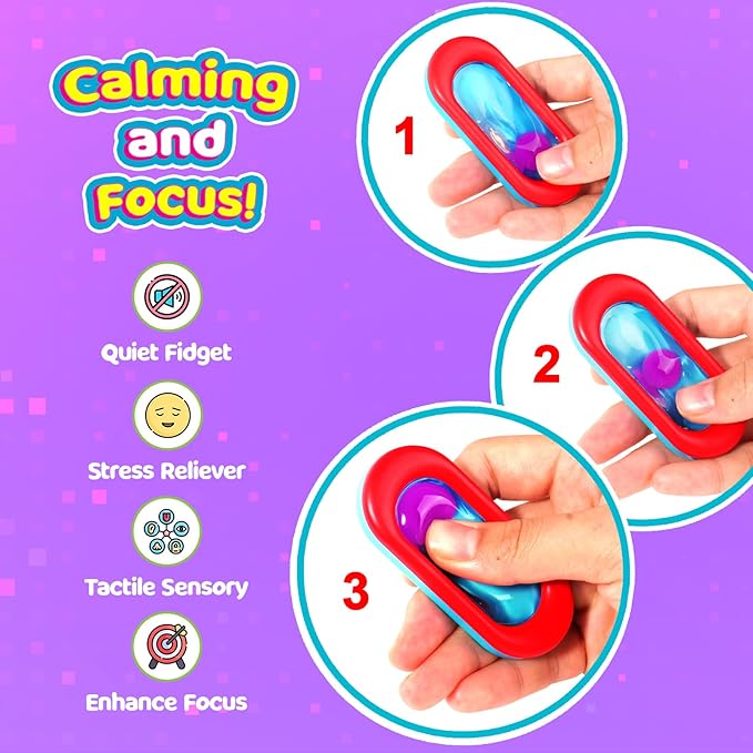 Sensory Marble Fidget for Kids Adults- 24 Pack Squeeze Gel Autism Toys, Quiet Bulk Fidget Stones for Student Classroom Prize, Silent Stress Squishy Calming Sensory Items, School Gooide Bag Stuffers