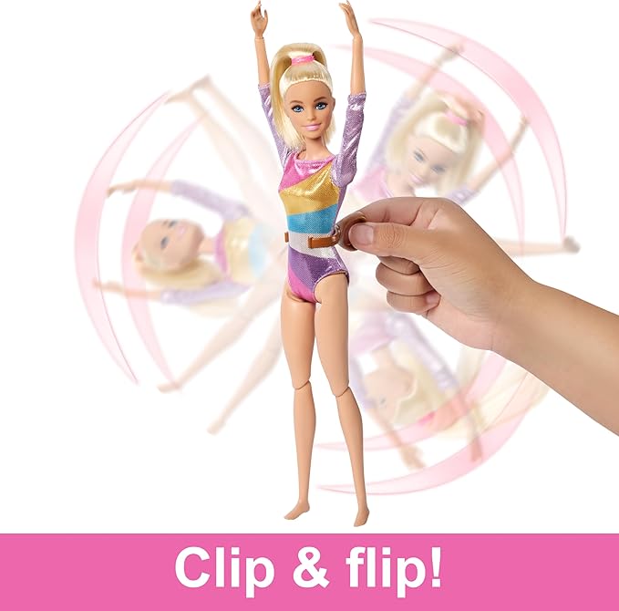 Barbie Gymnastics Doll & Accessories, Playset with Blonde Fashion Doll, C-Clip for Flipping Action, Balance Beam, Warm-Up Suit & More