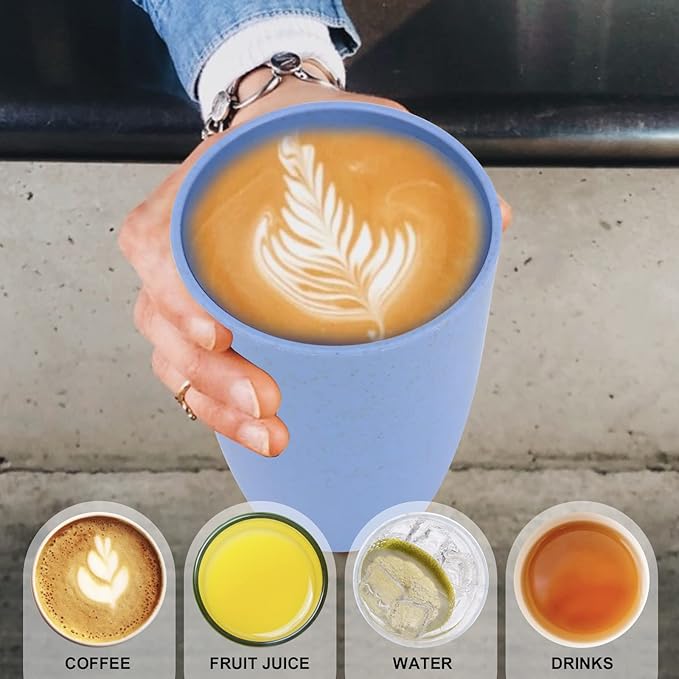 Wheat Straw Cups 6 PCS Good Alternative to Plastic Reusable Cups 20 oz Unbreakable Drinking Cup Reusable Dishwasher Safe Water Plastic Glasses Sky Blue