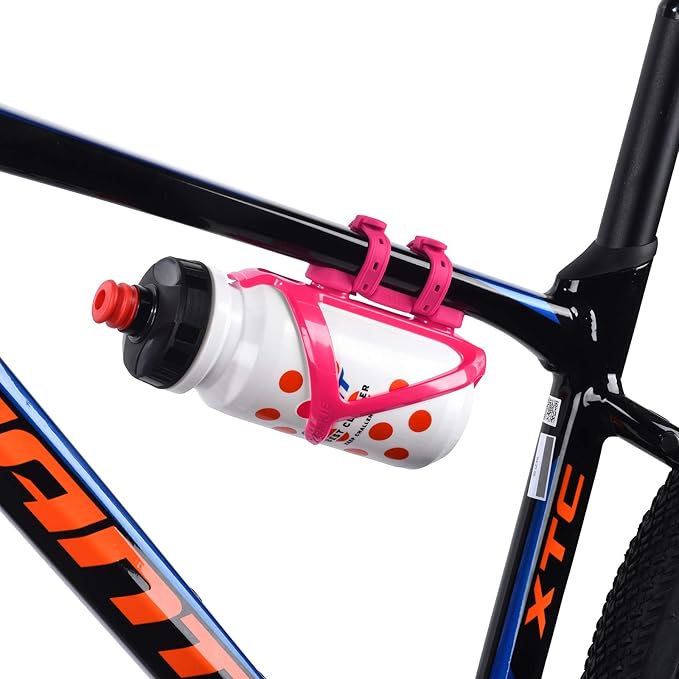 ZONKIE Bicycle Bottle Cages, Plastic Bike Bottle Holder with Cage Mounting Base (Pink)