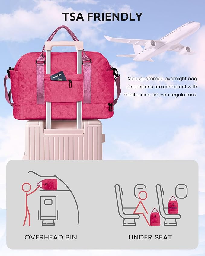 Gift for Everyone, Gifts for Women-Initial Travel Bag with Shoe Compartment, Weekender Bag, Monogram Overnight Bag for Women, Letter Travel Bag with Makeup Bag Graduation Gifts (Letter W)