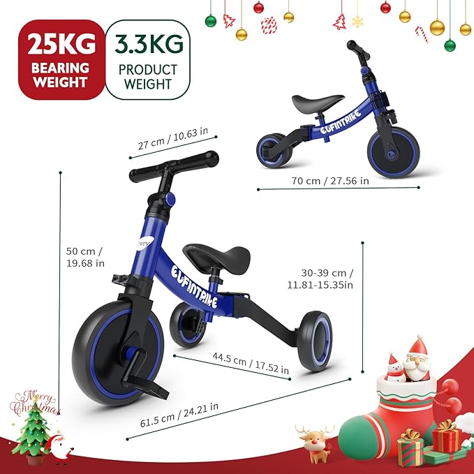 besrey 5 in 1 Toddler Bike for 1 Year to 4 Years Old Kids, Toddler Tricycle Kids Trikes Tricycle, Toys for Boy & Girl, Balance Training, Removable Pedals