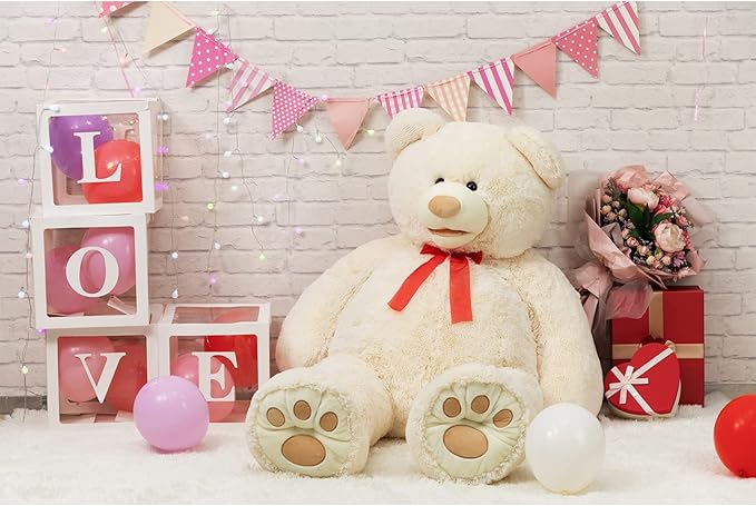 HollyHOME 5ft Giant Teddy Bear Stuffed Animal Huge Teddy Bear Plush with Big Footprints Valentines Gift 5 Feet Beige