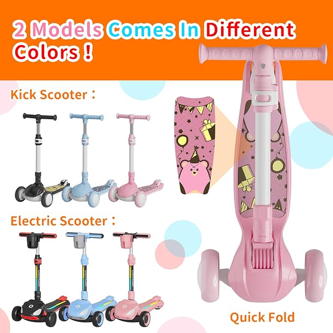 Kick Scooter Kids with LED Lighted Wheels and 3 Adjustable Height, Lean-to-Steer & Widen Anti-Slip Deck, 3 Wheel Scooter for Boys & Girls Up to 110 Lbs