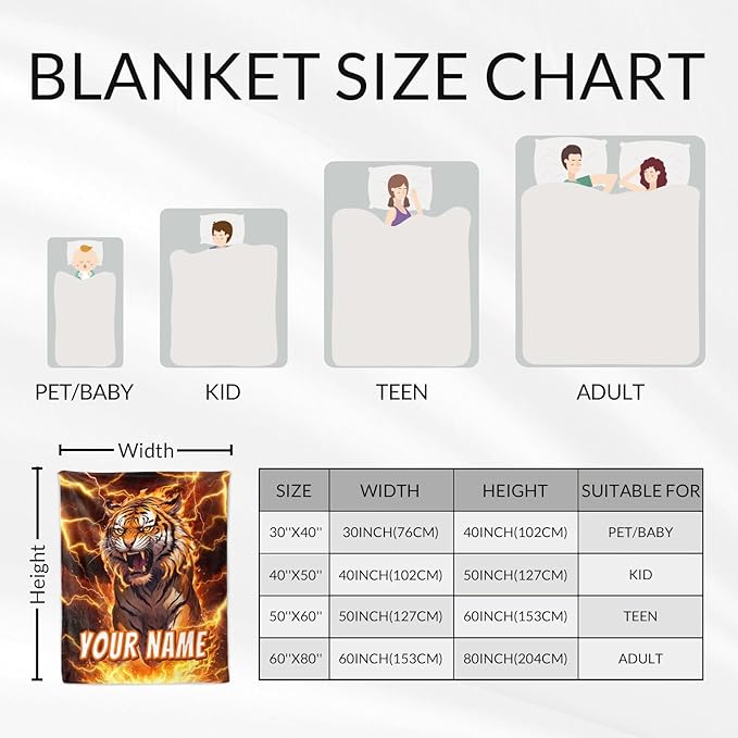 Personalized Teens Blankets Gift, Blanket for Tiger Lovers - Boys Cozy Warm Custom Throws Room Decor for Sofa, Office