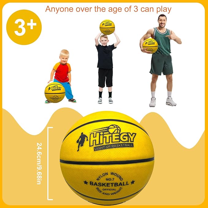 Glow in The Dark Basketball - Water-Resistant, Size 7, Impact Activated, Includes Pump, Manual, Pre-Installed Batteries & 10 Extra Batteries - Light Up Basketball - Orange