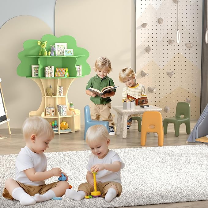 5-Tier Tree Kids Bookshelf, Toddler Montessori Shelf Book Rack, Toy and Book Storage for Kids, Wooden Children's Bookcase, Toy Storage Organizer for Preschool, Kid Room, Playroom, Nursery-001