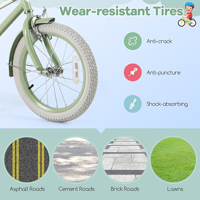 BABY JOY Colorful Macarons Kids Bike, 12 14 16 18 Inch Sporty Children's Bicycle with Training Wheels, Adjustable Handlebar & Saddle, Handbrake & Coaster Brake, Boys Girls Bike for 3-8 Years Old