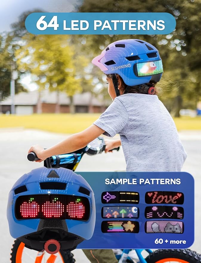 Kids Helmet - Toddler Bike Helmet with LED Turnning/Stop Signals & Customizable Display - Breathable Lightweight Boy/Girl Helmet for Skateboard, Roller Skate, Scooter