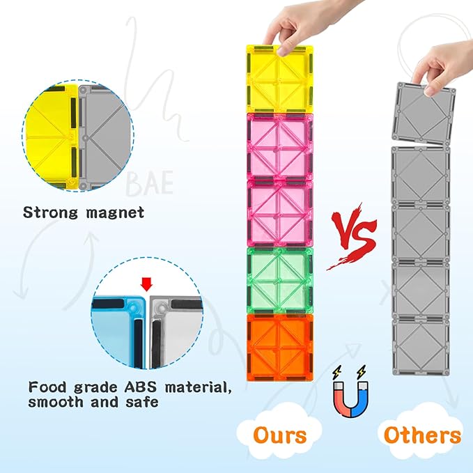 Magnetic Tiles 120PCS Kids Games Toy Building Blocks STEM Classroom Educational Learning Sensory Montessori Magnet Toys for Toddler Boys Girls 3+ Year Old with 2 Cars
