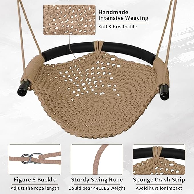 Hi-Na Kids Tree Swing Seat for Kids Rope Swing Seat, Indoor Swing for Kids Outdoor, Backyard Swing Tree Swing Seat Door Swing (Khaki)