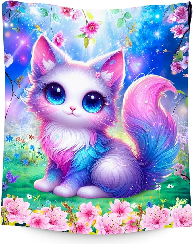 Blanket Gifts for Girls, Cat Blankets for Cat Lovers, Girls Throw Gifts, Cute Flannel Throw for Kid, 40"x50"