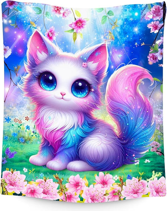 Blanket Gifts for Girls, Cat Blankets for Cat Lovers, Girls Throw Gifts, Cute Flannel Throw for Kid, 50"x60"