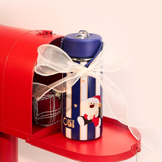 OISIZ Christmas Water Bottle for Kids,14oz Insulated Cup with Straw Lid,316 Stainless Steel Bottles for School,Insulated Tumbler for Holiday Gifts for Kids,Keep Cold for 24 Hours