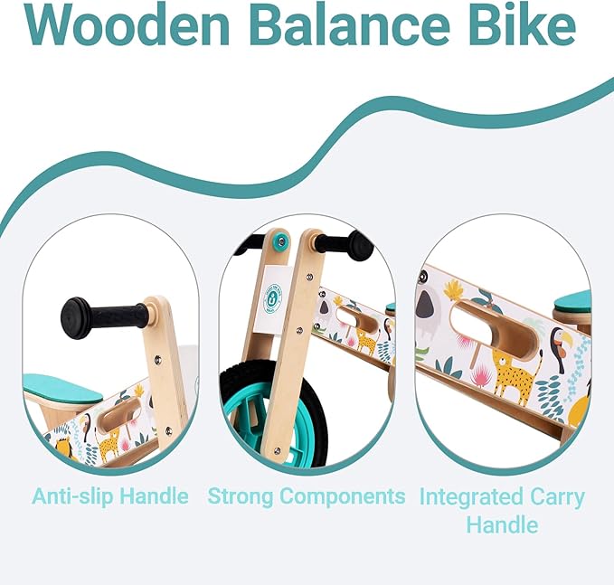 Wooden Toddler Balance Bike, Kids Balance Bike for 3 Year Old with Adjustable Seat, No Pedal Toddler Bicycle for Kids 3-5 for Boys and Girls Birthday Gifts Toys