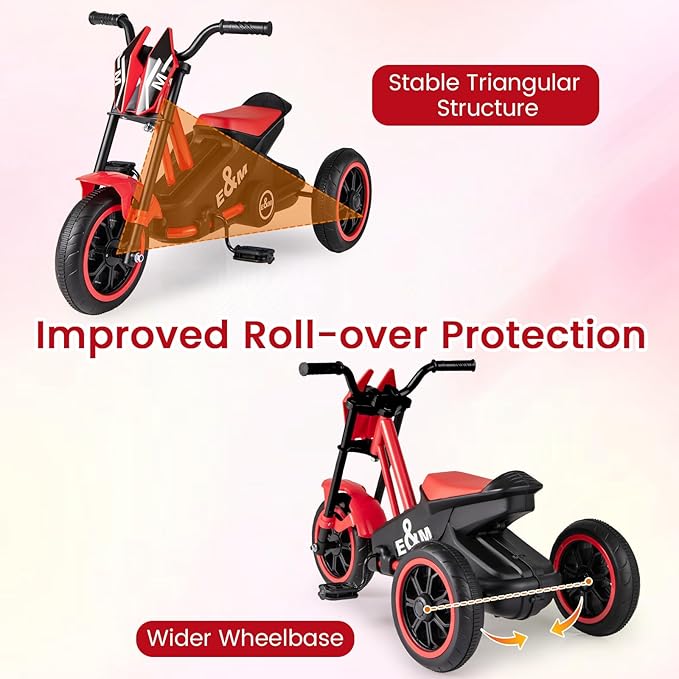 BABY JOY Kids Tricycle, 3-Wheel Toddler Bike with Foot Pedals, Forward/Backward, Toddler Tricycle Ride on Trike with Steering Handlebars, Toy Gift for Boys Girls Aged 3+ (Red)