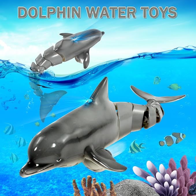 Remote Control Dolphin Shark, Water Pool Toys for Kids Ages 8-12, 2.4G High Simulation Oceanic Dolphins with Light, Swimming Bathroom Toys for 6+ Year Old Boys and Girls