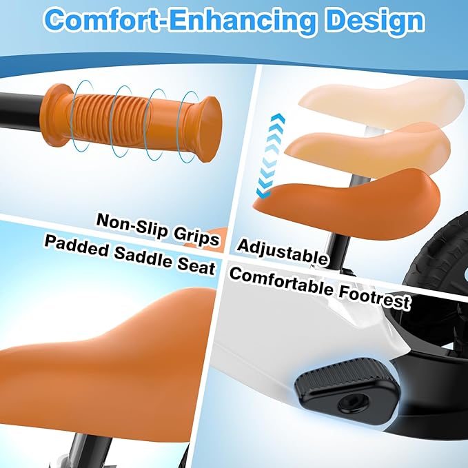 Ridego 12 Inch Balance Bike for Kids 2-4 Year Old, Lightweight Kids Bike with Adjustable Seat, Push Bicycle with Air Rubber Tires, Ride-on Toys Birthday Gift