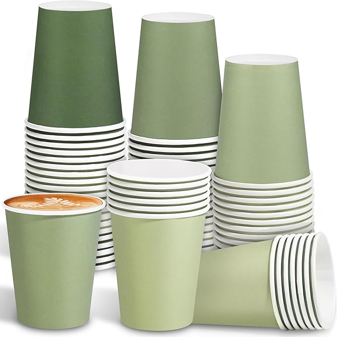 72 Pieces Sage Green Paper Cups 9 Oz Disposable Coffee Paper Cups Gradient Green Party Cup Beverage Drinking Cup for Wedding, Birthday, Holiday Party, DIY, and Picnic