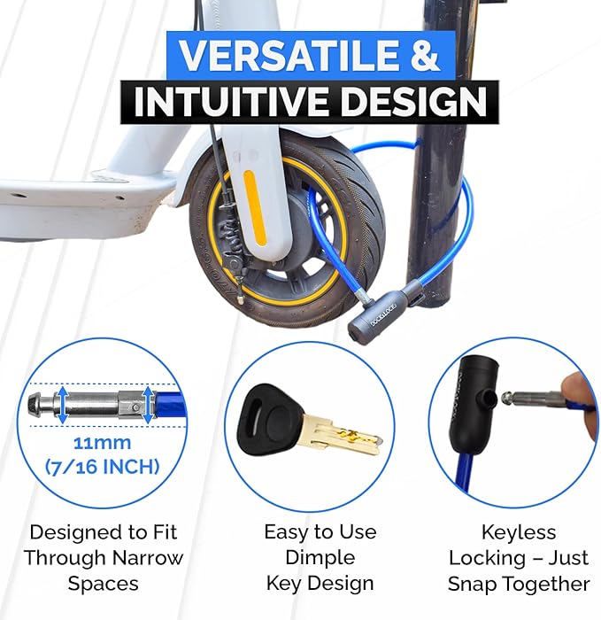 Bike Cable Lock Set with Key Lock, Mounting Bracket, Portable and Compact Anti-Theft Security for Bikes, Scooters and More 4ft