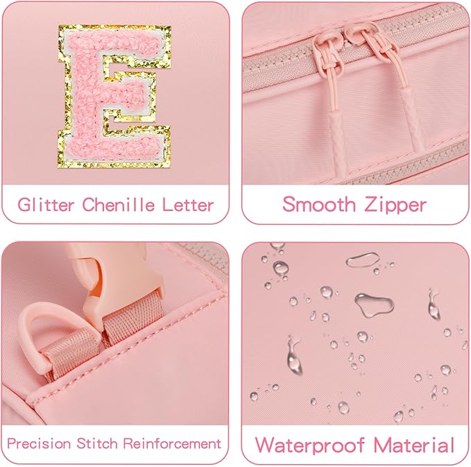 Kids Initial Lunch Bag, Reusable Insulated Lunch Box for Girls Toddlers, Back to School Gift, Leak-proof Cooler Bag for School Daycare Travel Picnic, Pink-E