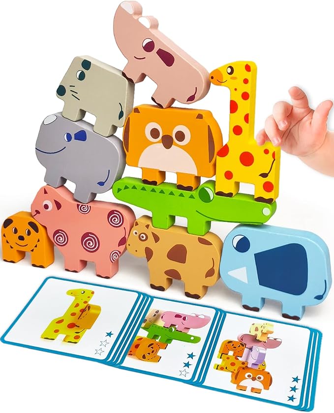 Montessori Toys for 1 2 3 Year Old Boys Girls, Toddler Toys Age 2-4, 10 Pack Wooden Animal Blocks Sorting & Stacking Education Toddler Puzzles Toy,1 2 3 Year Old Girl Boy Birthday Gifts