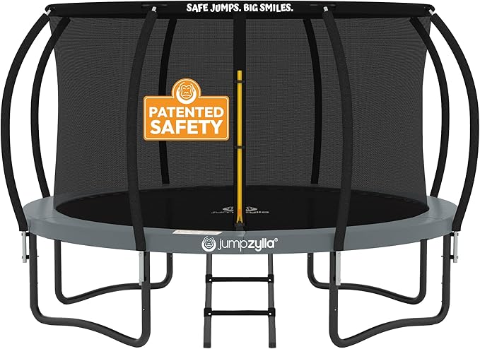 JUMPZYLLA Trampoline Outdoor 8FT 10FT 12FT 14FT 15FT 16FT with Enclosure and Ladder, ASTM Approved Recreational Trampoline for Kids and Adults, Anti-Rust Coated Frame