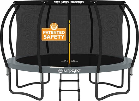 JUMPZYLLA Trampoline Outdoor 8FT 10FT 12FT 14FT 15FT 16FT with Enclosure and Ladder, ASTM Approved Recreational Trampoline for Kids and Adults, Anti-Rust Coated Frame