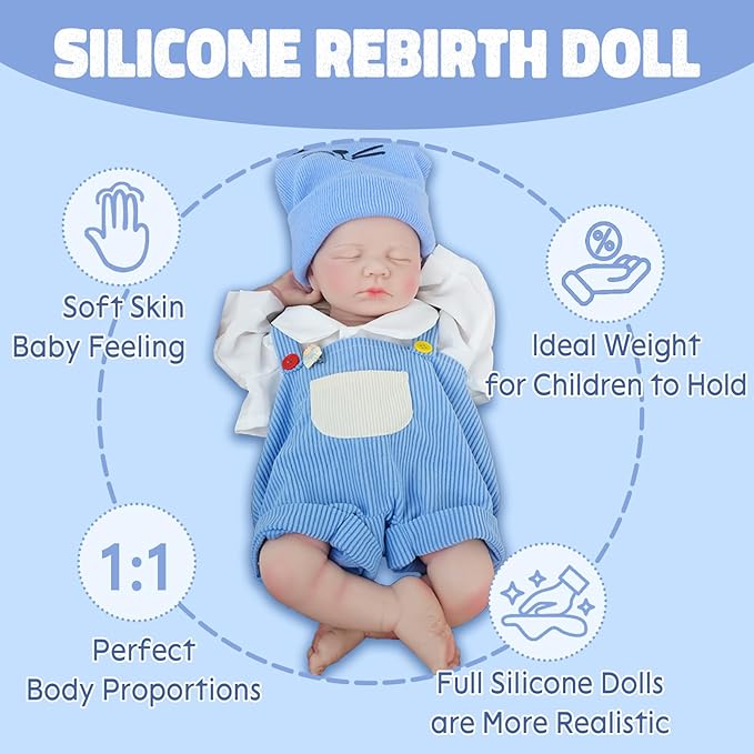 18.9 in Full Silicone Reborn Baby Dolls, 1:1 Lifelike Newborn Dolls Non Vinyl Realistic Reborn Toddler Dolls Boy Washable Sleeping Doll