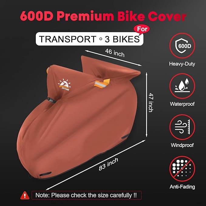 Bike Cover for Transport 3 Bikes - Outdoor Bike Covers for 3 Bikes on Rear Bike Rack Transport Heavy Duty Waterproof, 600D Bicycle Rack Cover for 3 Bikes on Car Hitch Travel Storage
