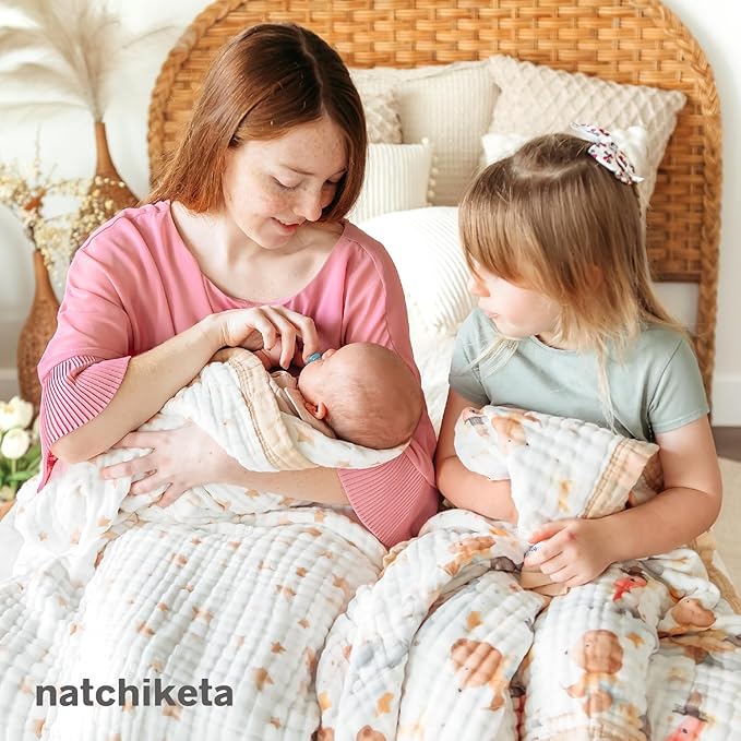 Organic Cotton Muslin Baby Blanket for Boys and Girls - Luxurious Soft Toddler Quilt for Swaddling - Gender Neutral Blanket - Baby and Toddler Gift - Forest Friends