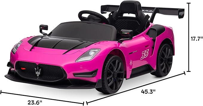 Kidzone 12V Ride On Car for Kids,Licensed Maserati GT2 Electric Battery Powered Sports Car Toy w/Remote Control & Manual Drive, LED Lights, Bluetooth & USB & AUX Port - Pink