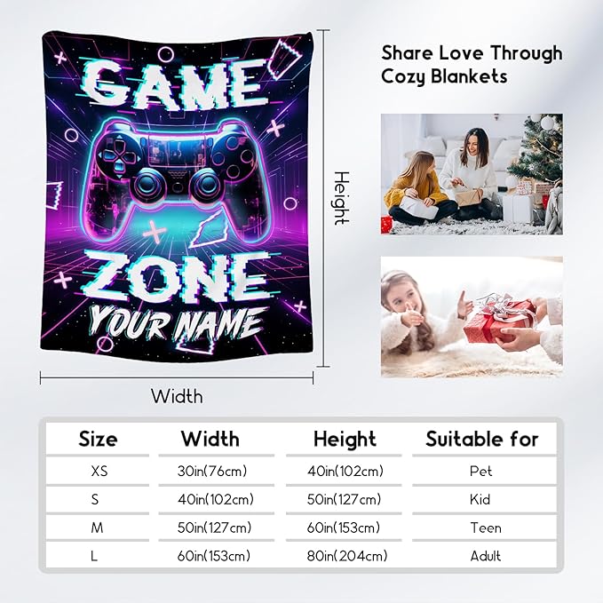 Personalized Gaming Blanket for Boys Men, Custom Gamer Gifts for Kids Teen, 30"x40" Flannel Blankets Gift Ideas for Bedroom, Soft Fuzzy Throws for Couch Office