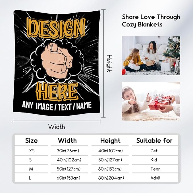 Personalized Photos Blanket - Custom Picture Blankets Gifts for Men Boys Teens - Cozy Fleece Throw for Couch, Office - 4 Sizes