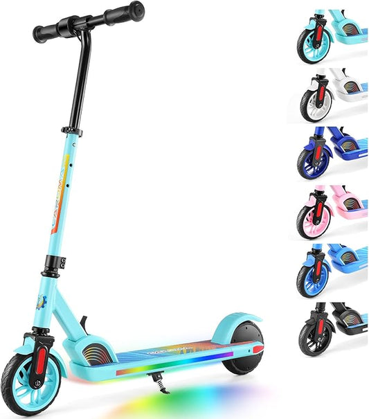 Caroma Electric Scooter for Kids Ages 6-14, 150W/180W Motor,10 MPH Max Speed & 7 Miles,Adjustable Height & Speed,Colorful Lights,LED Display,Foldable Kids Electric Scooter 132 Lbs Max Load