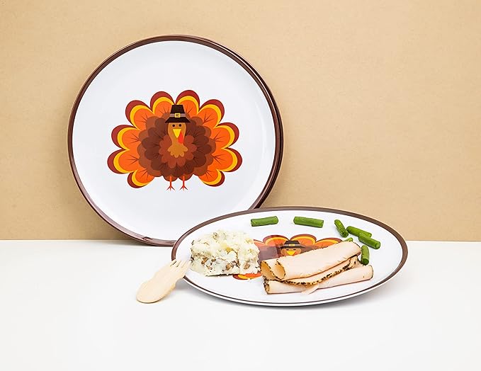 Tiny Expressions - Thanksgiving Plates for Kids - Set of 4 Melamine Thanksgiving Plates with Cute Turkey Designs for Children - Perfect for Holiday Meals and Celebrations