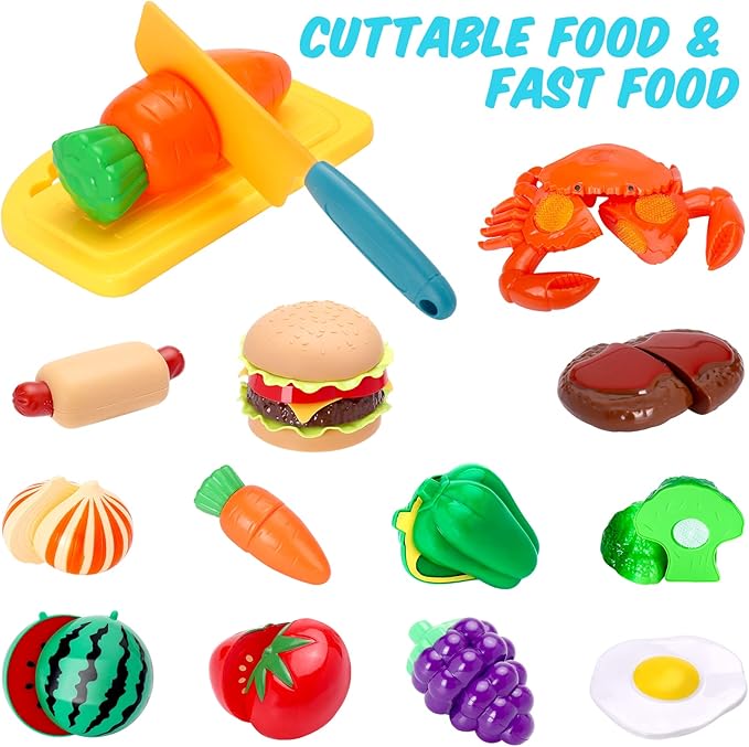 Kids Play Kitchen Accessories Set, Pretend Play Cooking Toys Set, Kitchen Toys Playset for Toddlers, Toy Pots and Pans for Kids Kitchen with Fake Play Food Cookware Utensils Dishes, Girls Boys Gift