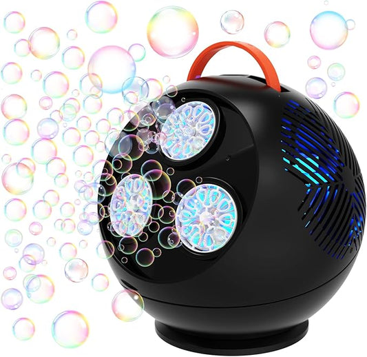 Bubble Machine for Kids Toddlers,45°/360° Auto Rotatable Spherical Bubble Maker Toy with LED Light,Rechargeable Bubble Blower for 3 4 5 Year Old,Wedding Party Easter Birthday Gifts (Spherical Black)