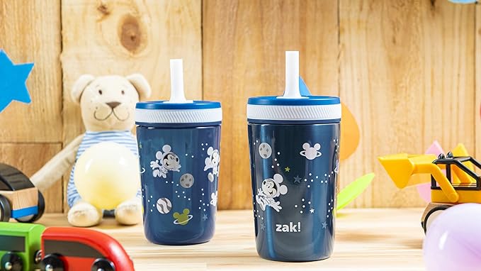 Zak Designs Disney Mickey Mouse Kelso Tumbler Set, Leak-Proof Screw-On Lid with Straw, Bundle for Kids Includes Plastic and Stainless Steel Cups with Bonus Sipper (3pc Set, Non-BPA)