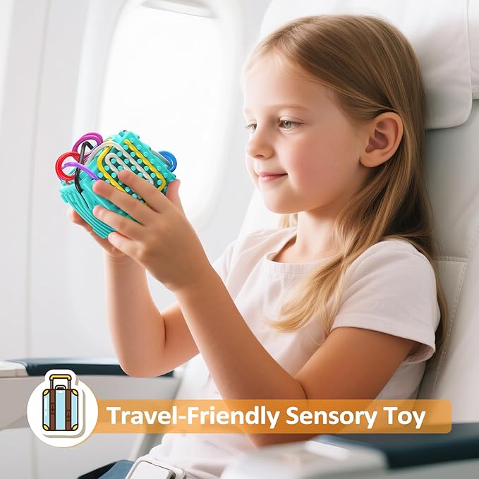 Silicone Sensory Activity Board – Fidget Travel Toys for Kids & Toddler, ADHD Autism Anxiety Relief Items (Blue)