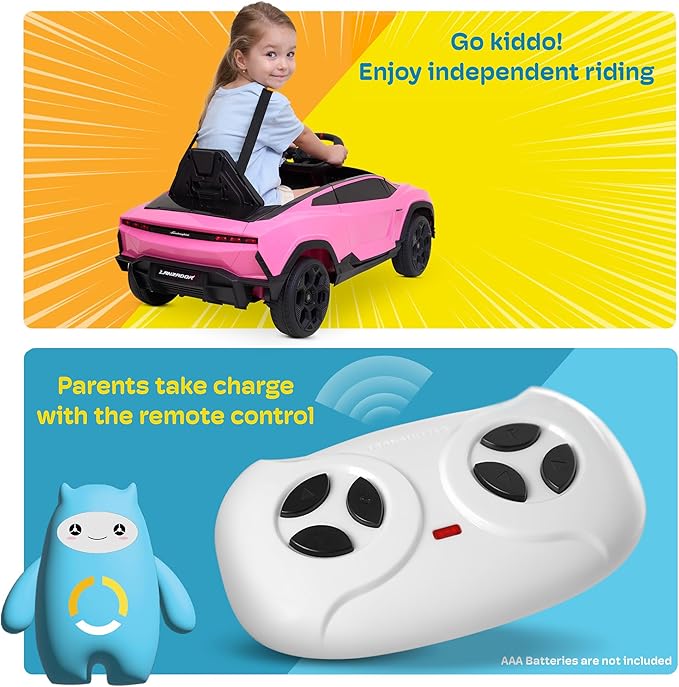 Kidzone Kids Electric Ride On 12V Licensed Lamborghini Lanzador Battery Powered Sports Car Toy with Parent Remote Control & Manual Drive, Bluetooth, LED Lights&Music - White